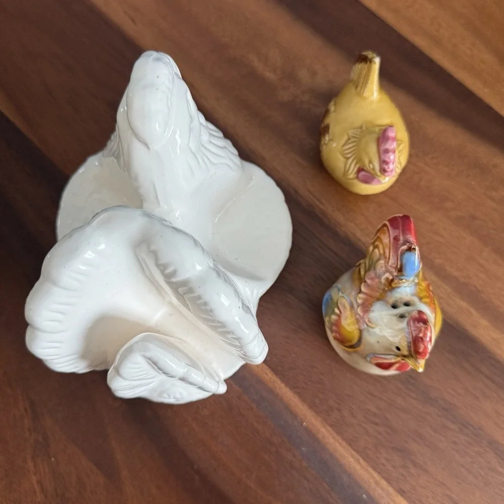 Vintage‎ Rooster Napkin Holder Salt Pepper Set Chicken Japan Farmhouse Davar